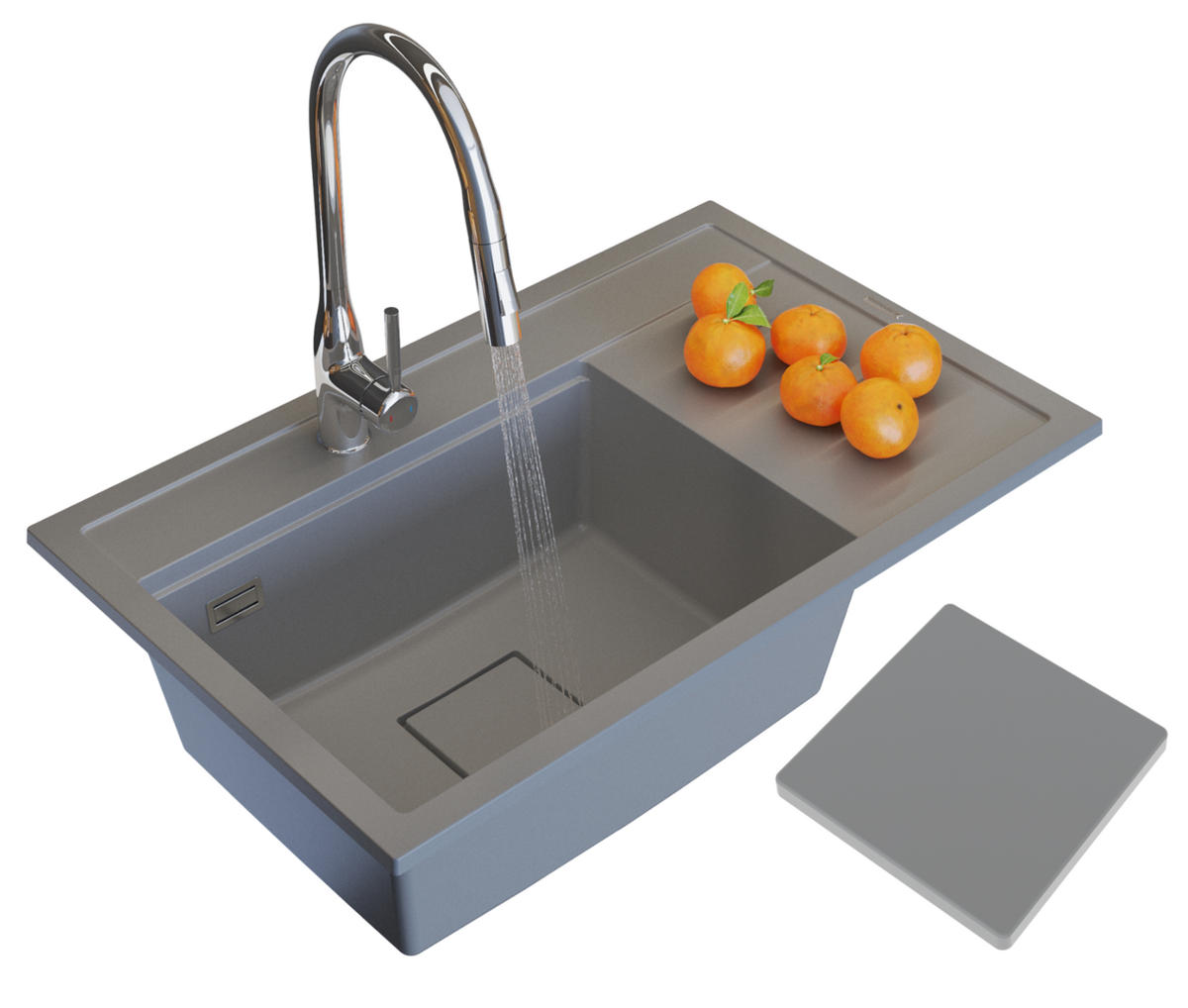KÜCHENSPÜLE Rendo mit Siphon Batterie - Grau, Kunststoff/Stein (51/22/81cm) - Granitan