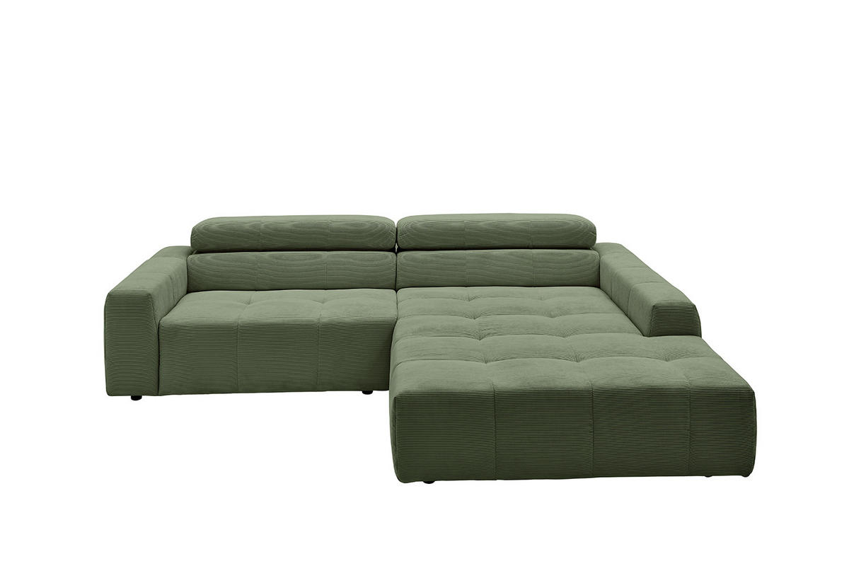 ECKSOFA RENO Grün Cord - Schwarz/Grün, Kunststoff/Textil (258/217cm) - KAWOLA