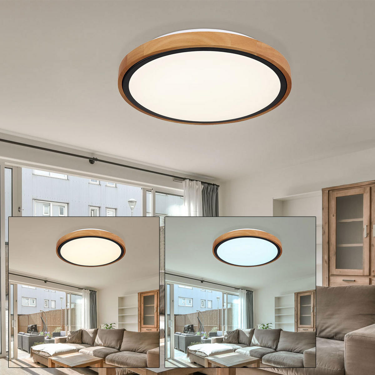 LED DECKENLEUCHTE Metall Braun Landhaus - Braun, Holz (30.7/30.7/9cm) - Globo Lighting