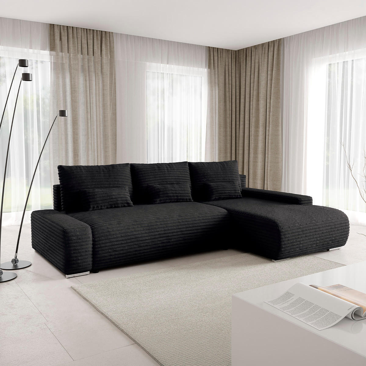 ECKSOFA Ivana 3 Sitzplätze Schwarz - Schwarz, Holz (265/172cm) - Petits-meubles