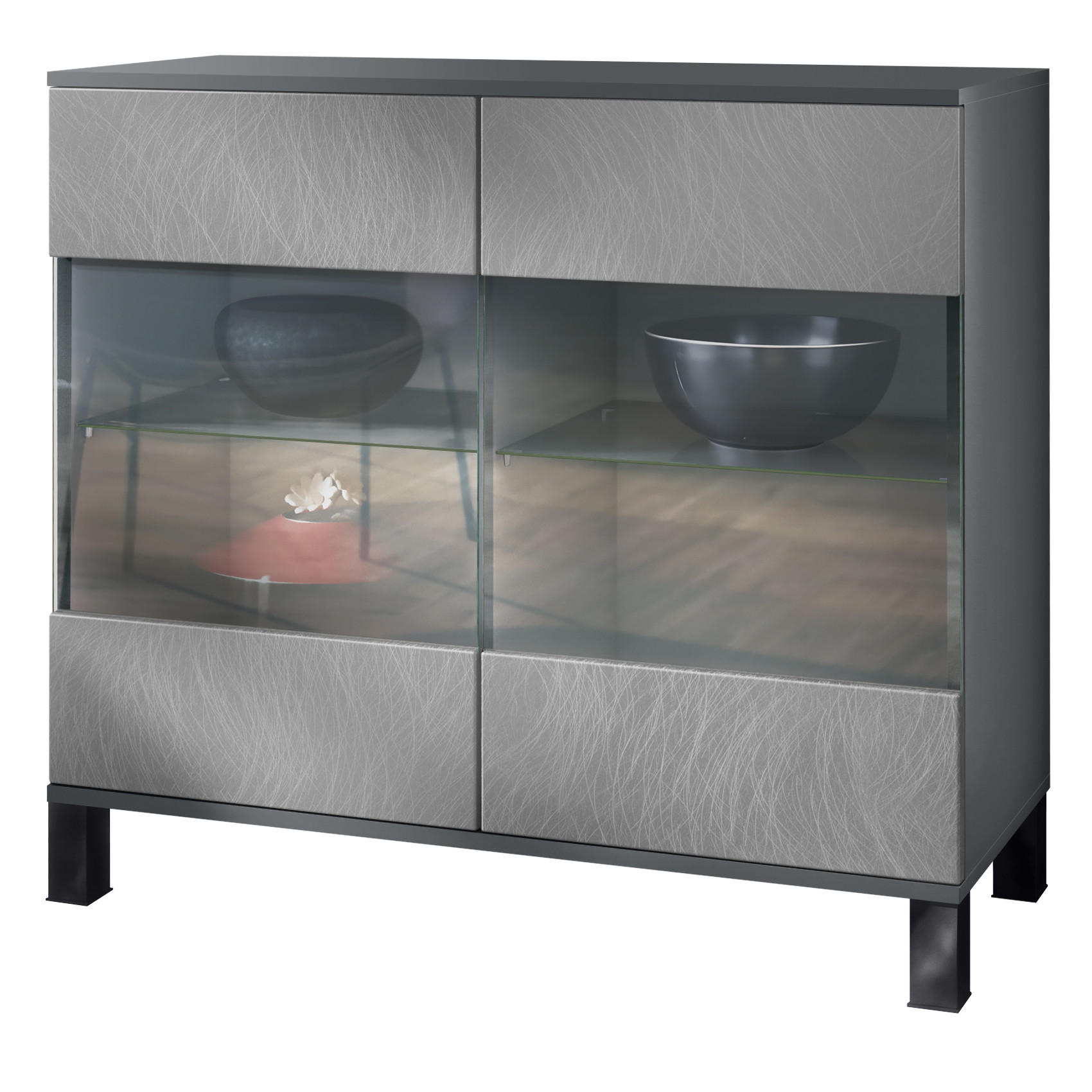 KOMMODE Bari Scratchy Metal - Silberfarben, Holzwerkstoff (92.5/84.5/35cm) - Vladon