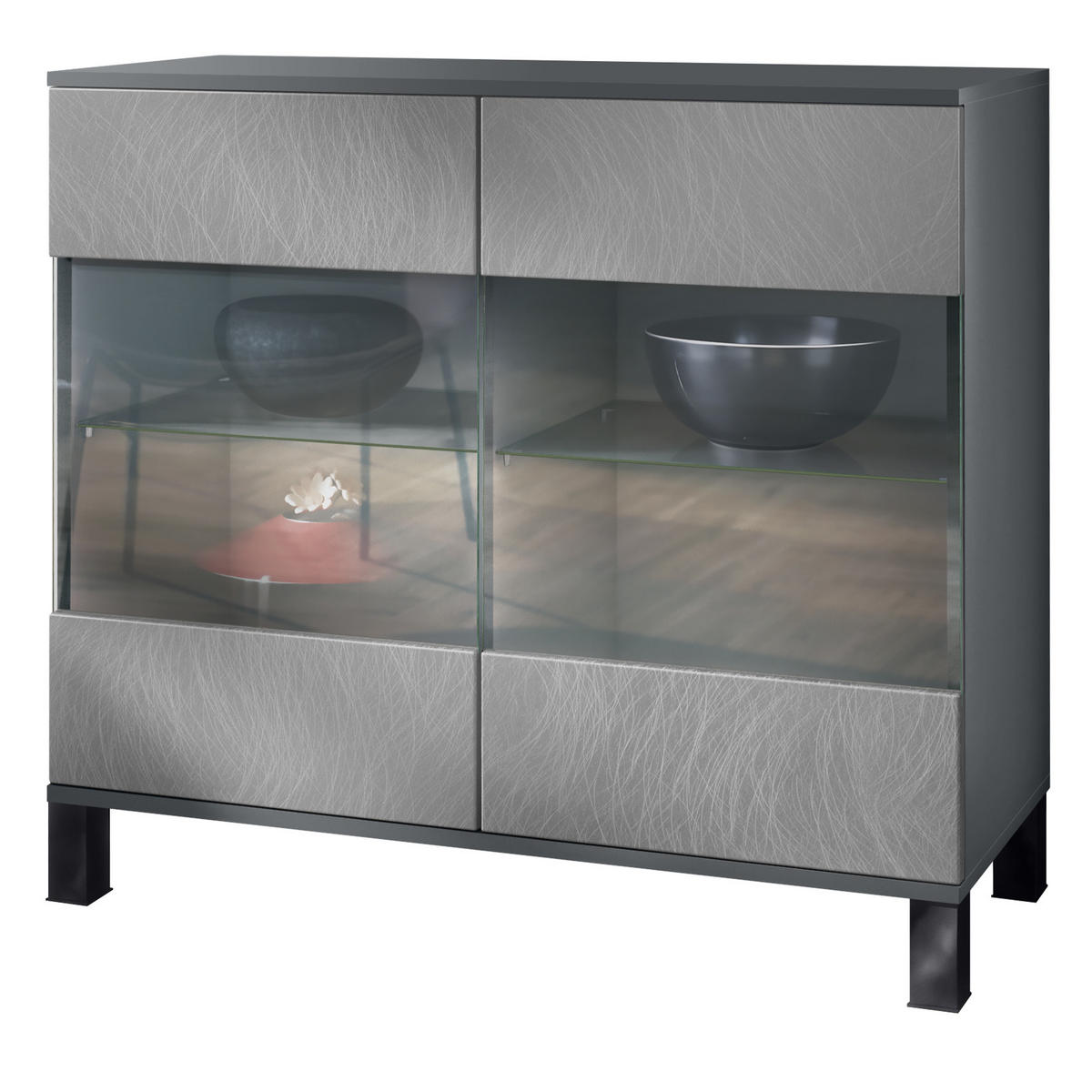 KOMMODE Bari Scratchy Metal - Silberfarben, Holzwerkstoff (92.5/84.5/35cm) - Vladon