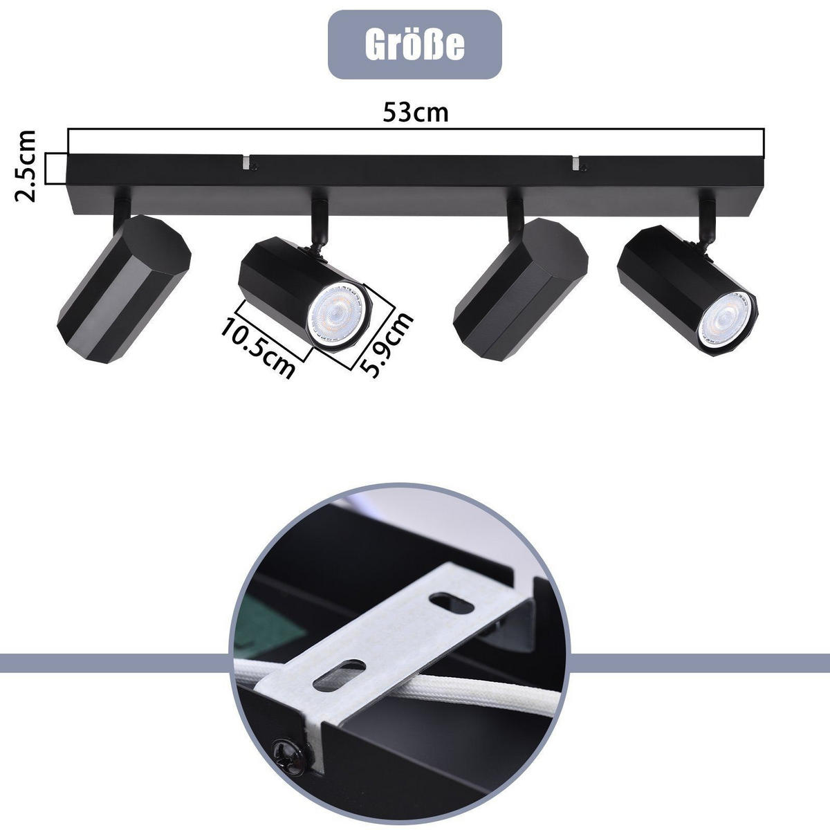 STRAHLER Inga 4-flammig 53/11/3 cm - Schwarz, Metall (53/11/3cm) - Nettlife