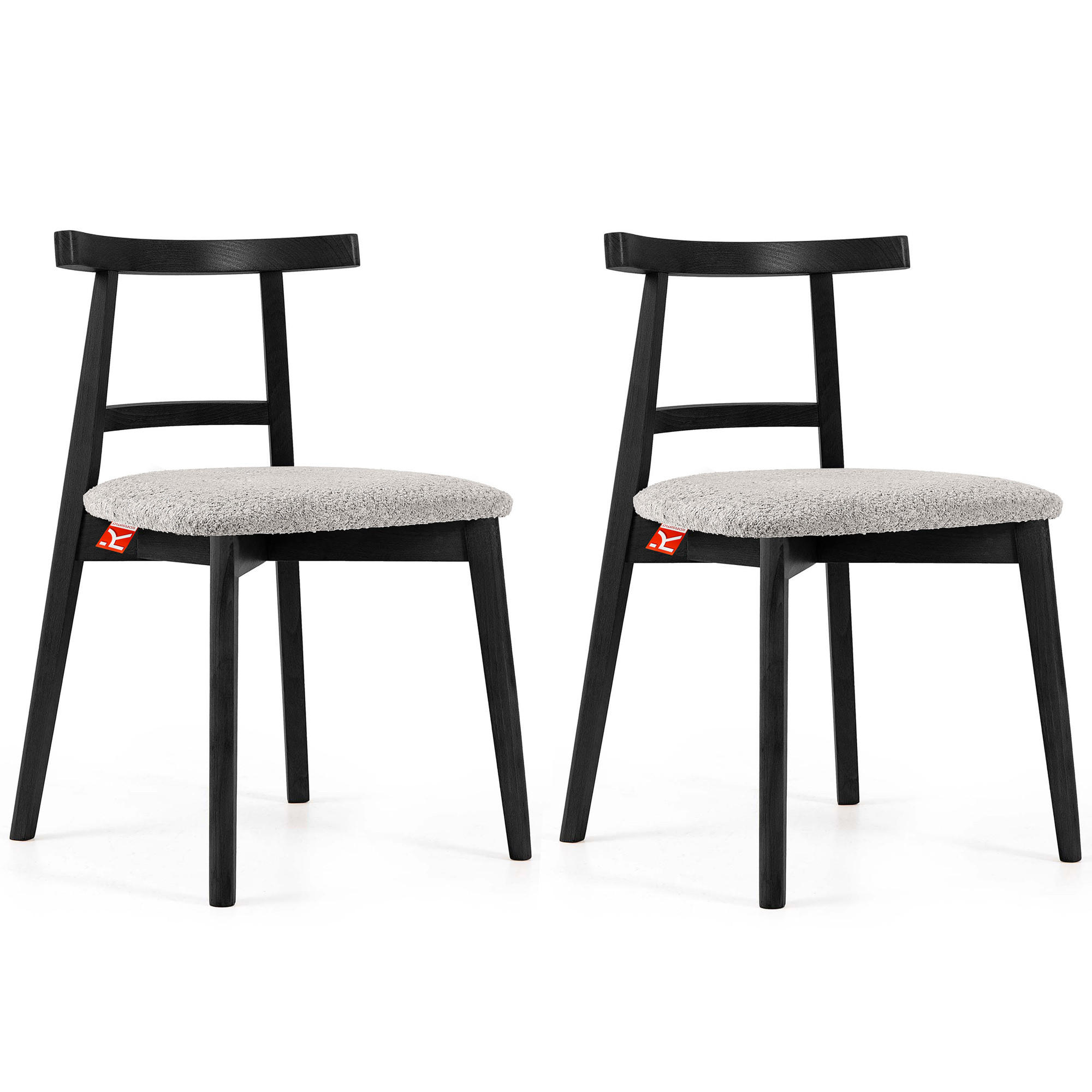 HOLZSTUHL LILIO Esstischstühle, 2-er Set, Bouclé - Schwarz/Grau, Holz/Textil (47/76.5/45cm) - KONSIMO®