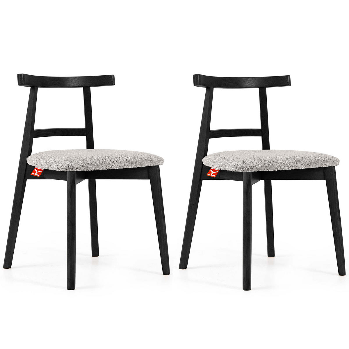 HOLZSTUHL LILIO Esstischstühle, 2-er Set, Bouclé - Schwarz/Grau, Holz/Textil (47/76.5/45cm) - KONSIMO®