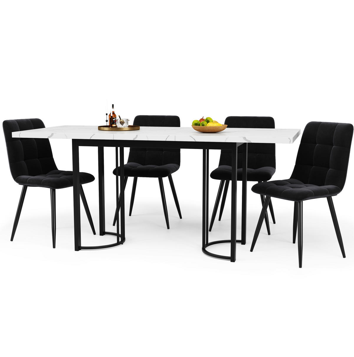 ESSTISCH 140-180x80x76 cm in Weiß und Schwarz aus MDF mit Marmoroptik und Teleskopfunktion - Weiß, Holzwerkstoff (179/80/75.5cm) - Modfu