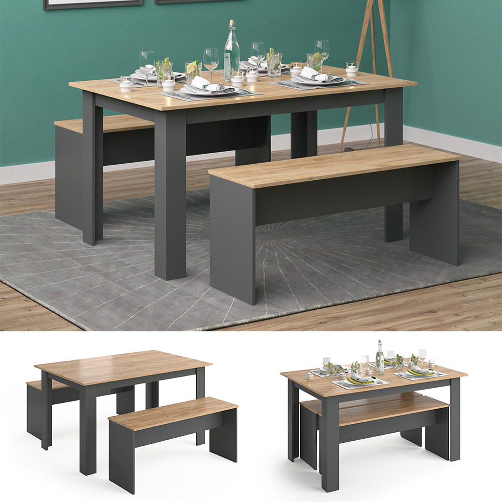 ESSTISCH SET Sentio Anthrazit 90 x 140 cm mit 2 Bänken - Anthrazit, Holzwerkstoff (140/76/90cm) - Vicco