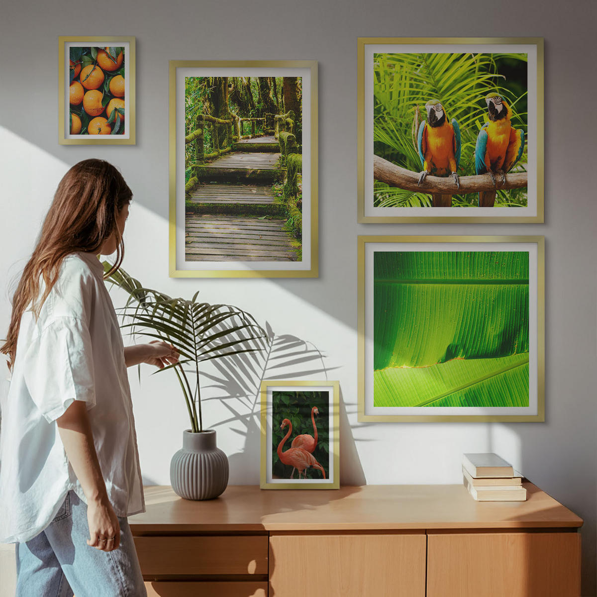 WANDBILDER 5er Set - 50x50 cm & 20x30 cm & 40x60 cm Goldrahmen - Fruchtige Akzente der Tropen - Goldfarben, Kunststoff (40/60cm) - ArtPrintCave