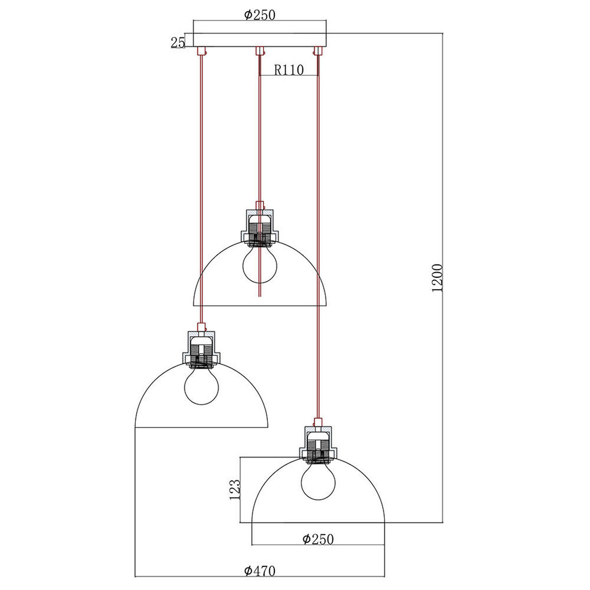 HÄNGELEUCHTE SALSA Grau Metall Glas - Grau, Glas (47/47/150cm) - Globo Lighting