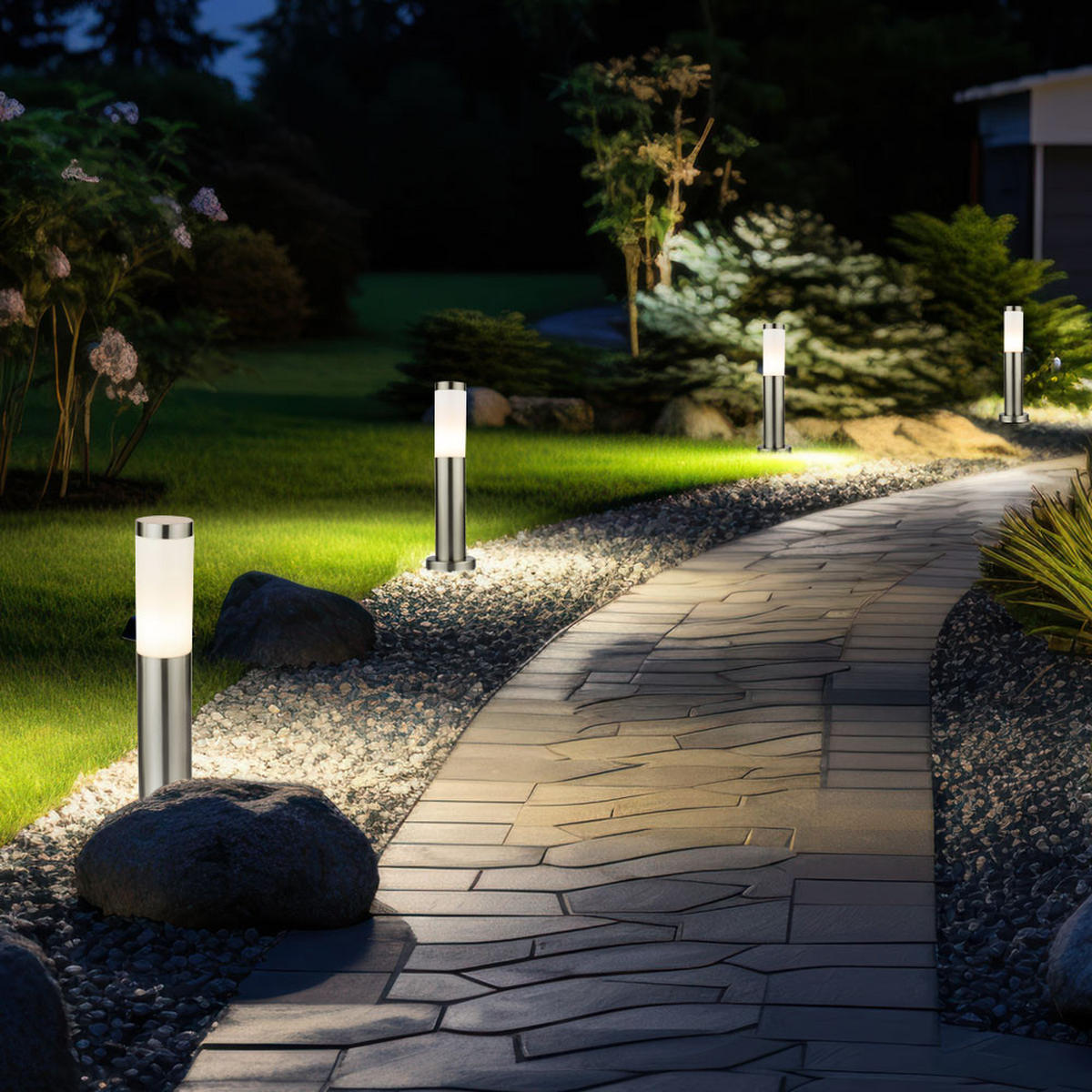 LED SOCKELLEUCHTE Edelstahl Silber 2er Set - Silberfarben, Metall (12.5/12.5/45cm)