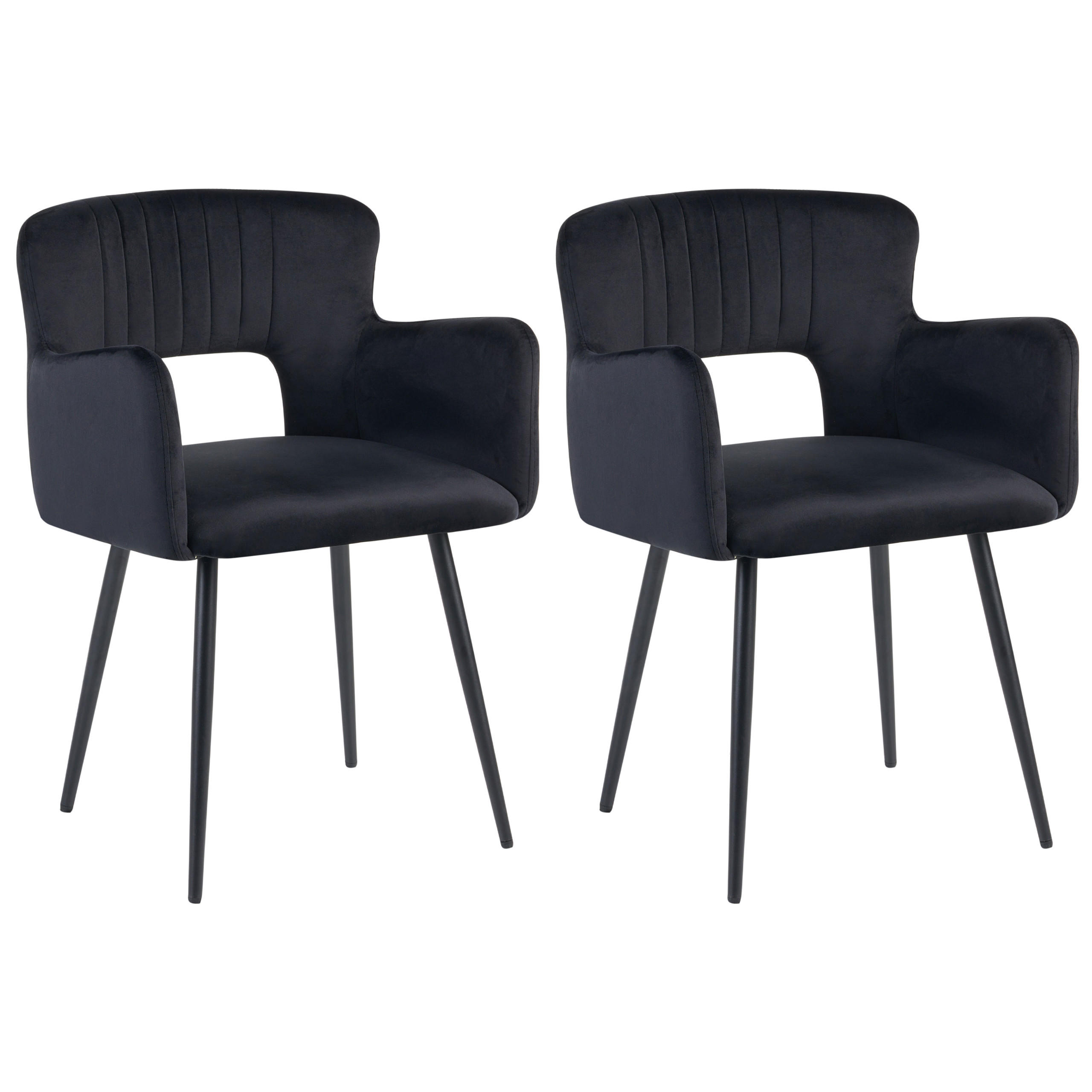 ESSZIMMERSTUHL 2er-Set Samtstoff Schwarz Sanilac - Schwarz, Textil/Metall (54/76/50cm) - Beliani