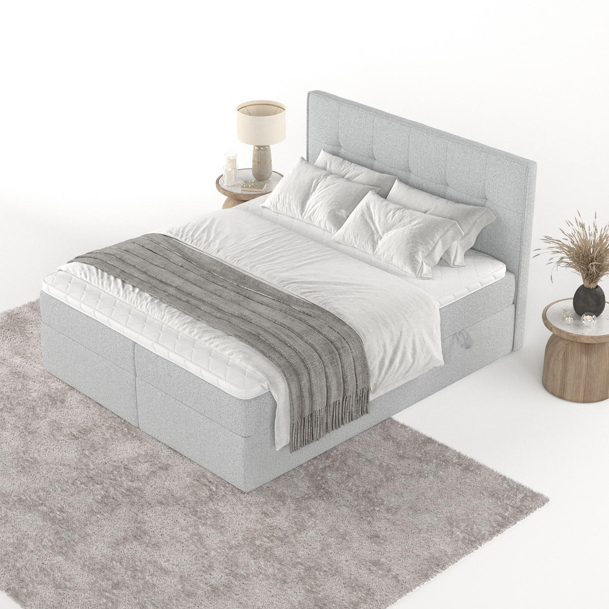 BOXBETT Mireo 140/200 cm Hellgrau im Riva Stoff - Hellgrau/Schwarz, Holz/Holzwerkstoff (140/200cm) - AltaBeds