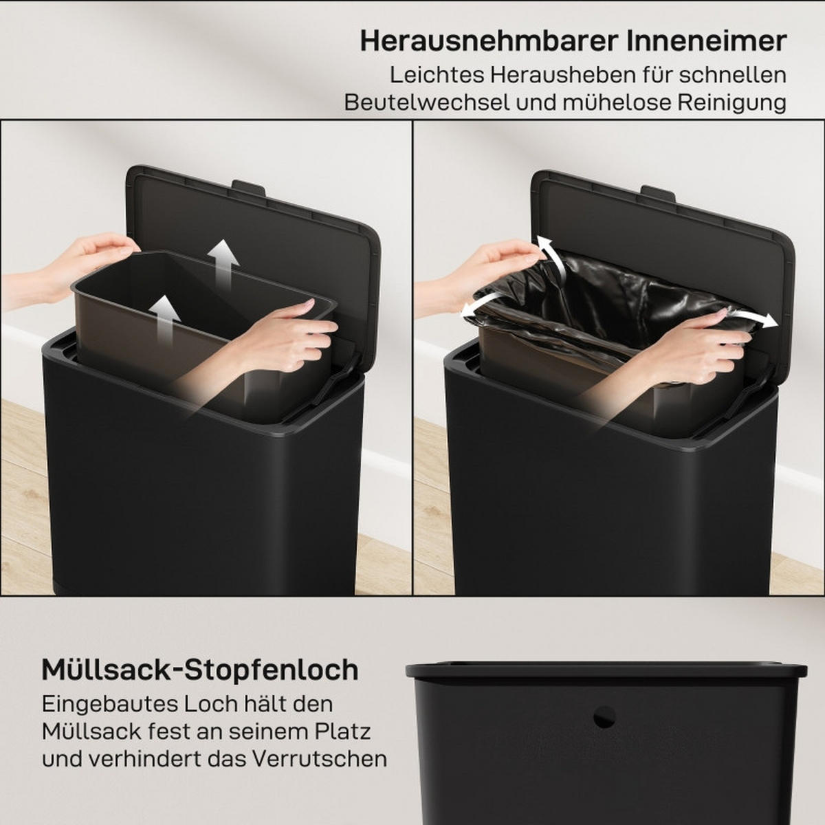 ABFALLEIMER - Schwarz, Metall (17.4/30/29.7cm)