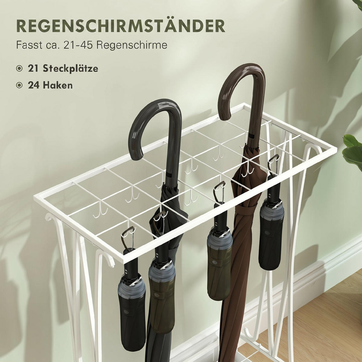 SCHIRMHALTER Stahl Weiß - Weiß, Metall (24/68/50cm) - HOMCOM