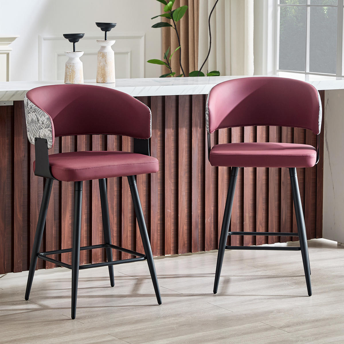 BARHOCKER DE-36674 2er Set mit PU-Bezug und Metallgestell Rot - Rot, Metall (47/94.5/46cm) - ComfortXL