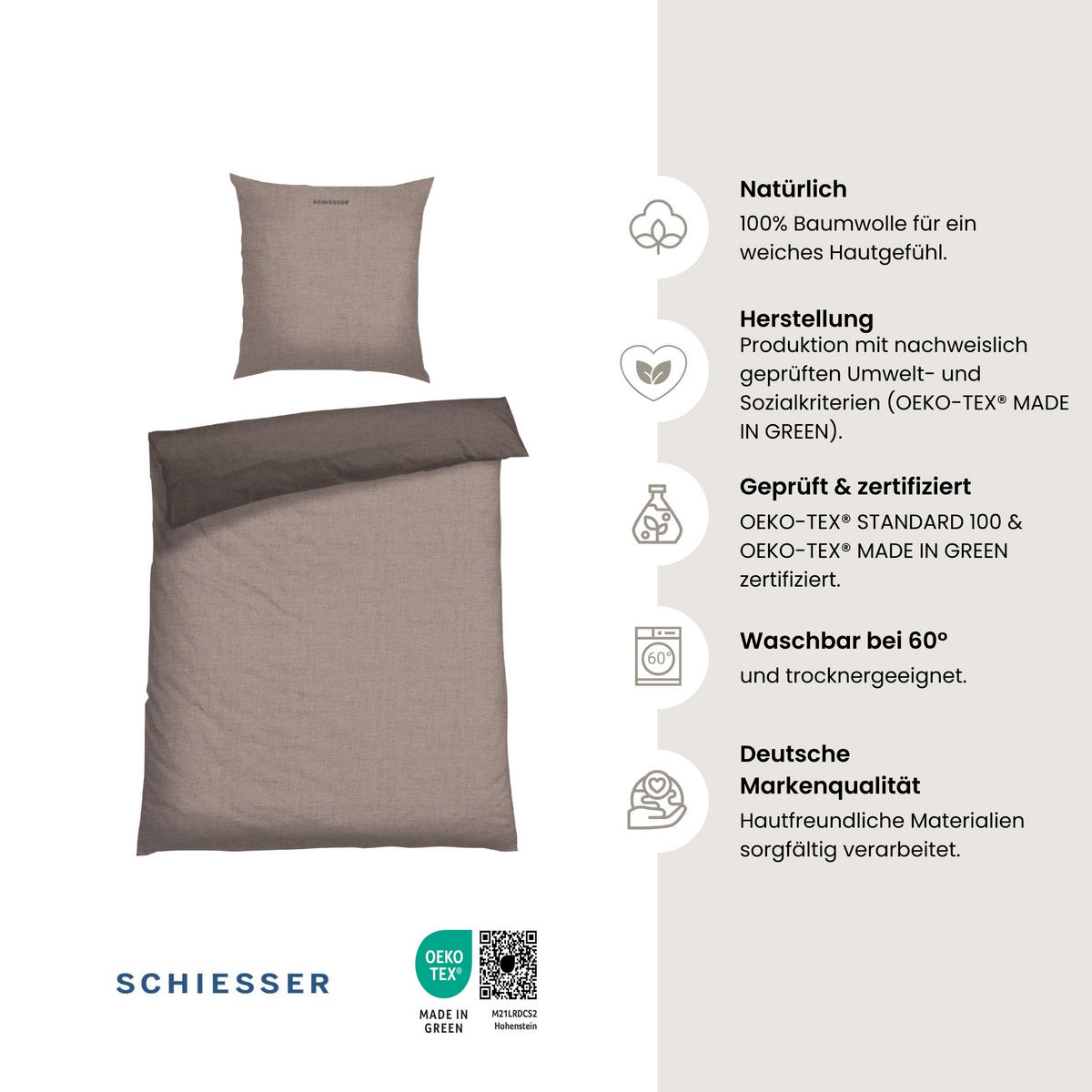 BETTWÄSCHESET Doubleface - Renforcé - 2-teilig - 155 x 220 cm - Taupe-Dunkelgrau - Dunkelgrau, Textil (155/220cm) - SCHIESSER
