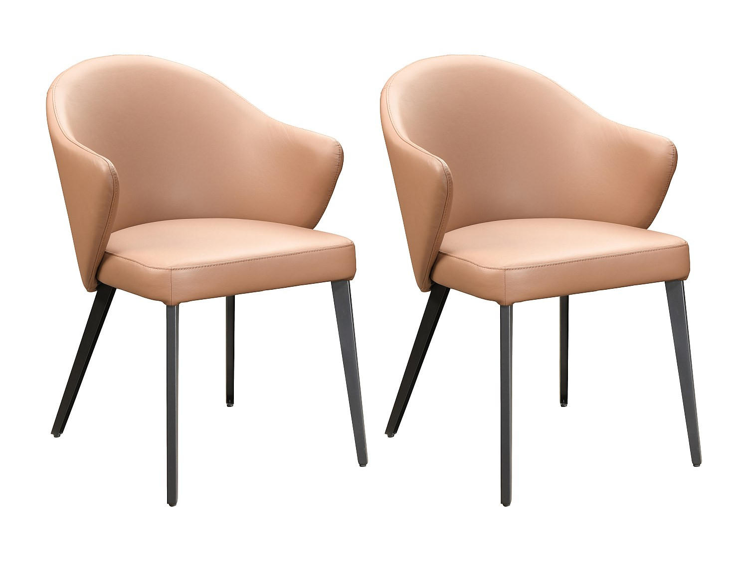 STUHL mit Armlehnen 2er-Set - Leder & schwarzer Stahl - Camelfarben - MIBELLY - Braun, Leder (62.5/84/58cm) - Vente-Unique