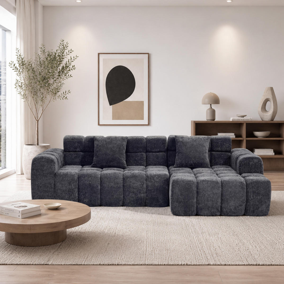 ECKSOFA 250/125/74 cm aus Samtstoff mit Moduldesign, Anthrazitgrau - Anthrazit, Textil (125/250cm) - OKMYHOME
