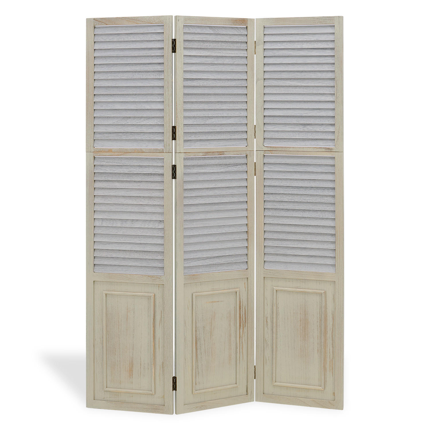 PARAVENT 3-tlg. 120/170 cm Weiß shabby washed - Weiß, Holz (120/170/2cm) - Homestyle4u