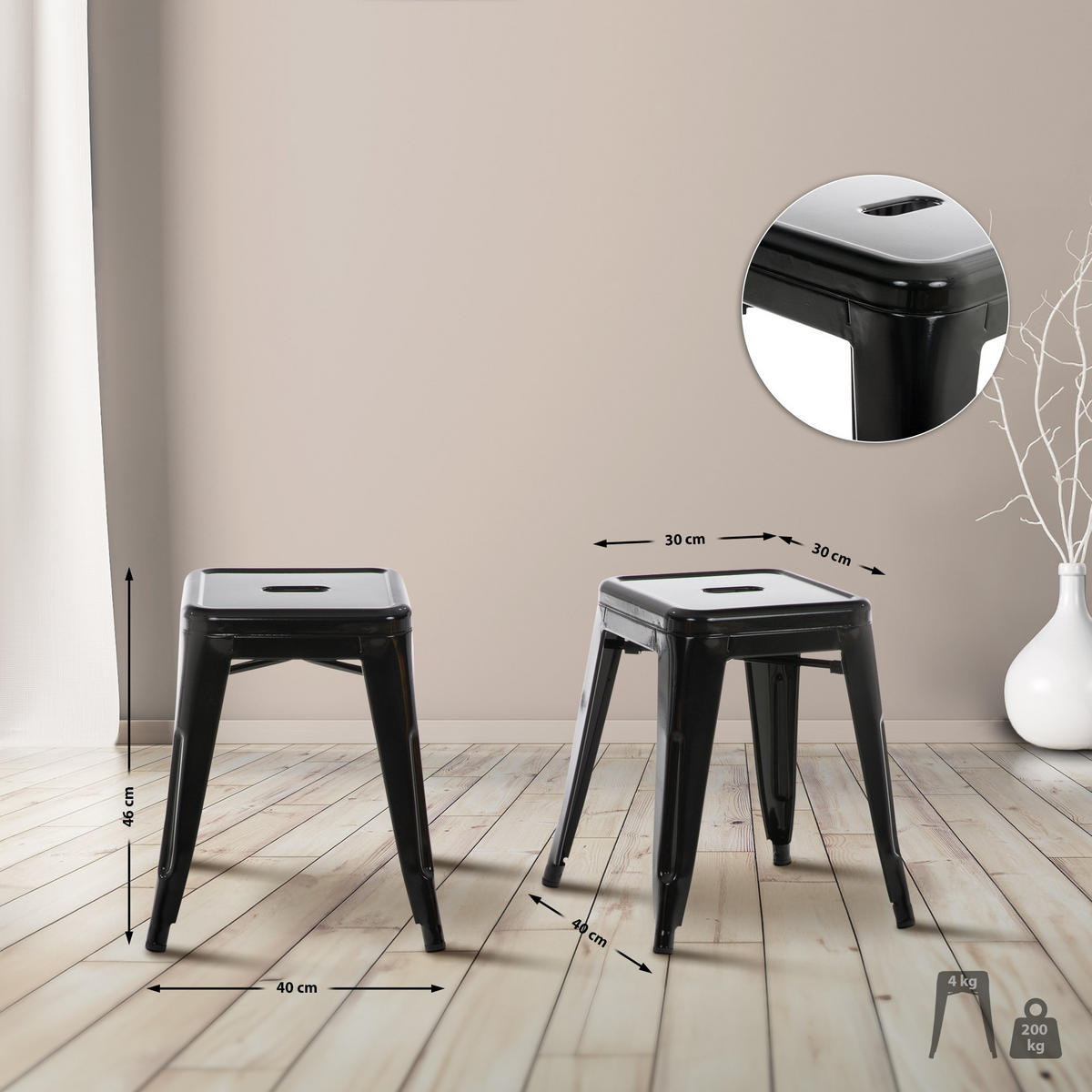 SITZHOCKER Arvida schwarz - Schwarz, Metall (40/46/40cm) - TPFLiving