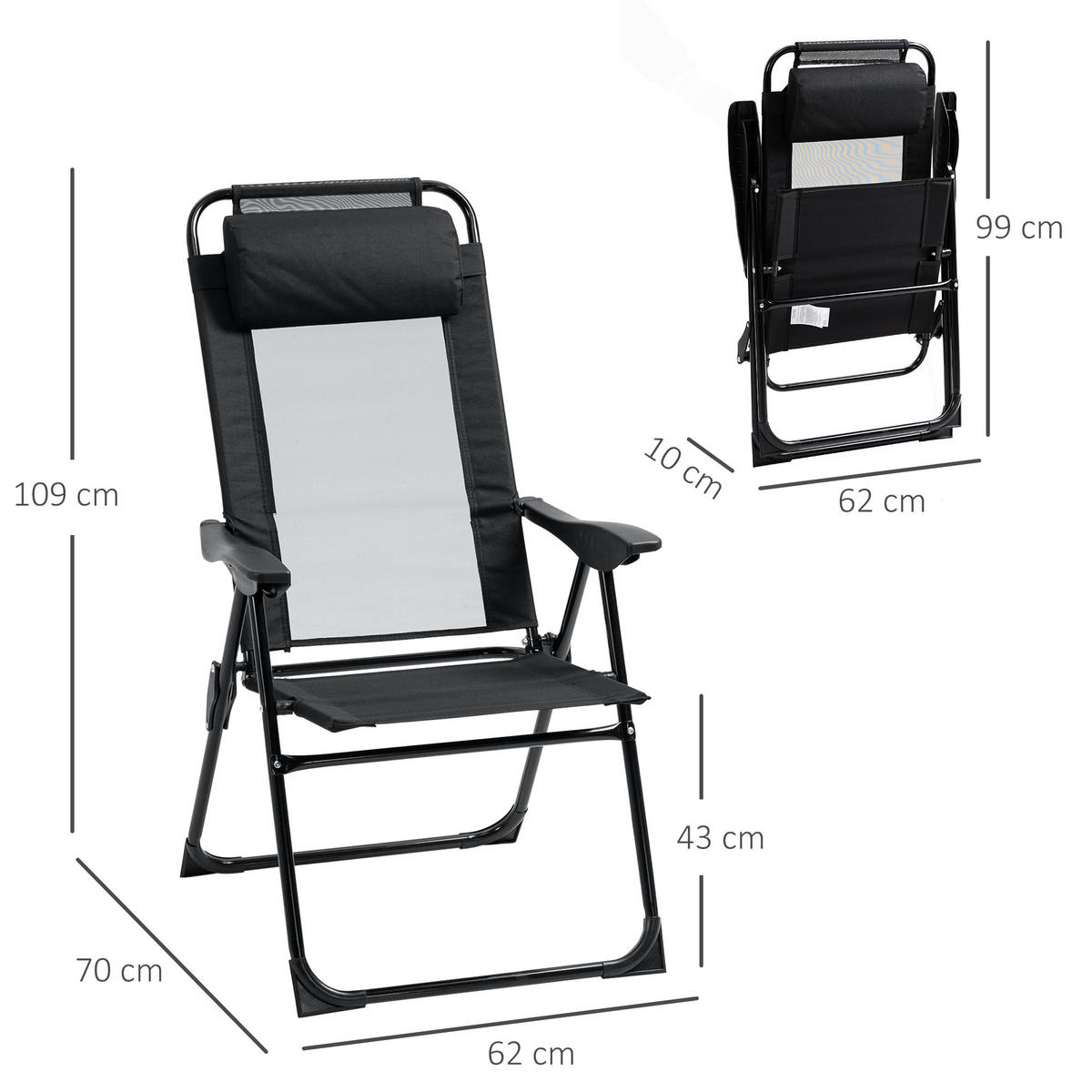 GARTENSTÜHLE 2er-Set DE-13187 klappbar Schwarz - Schwarz, Metall (70/109/62cm) - ComfortXL