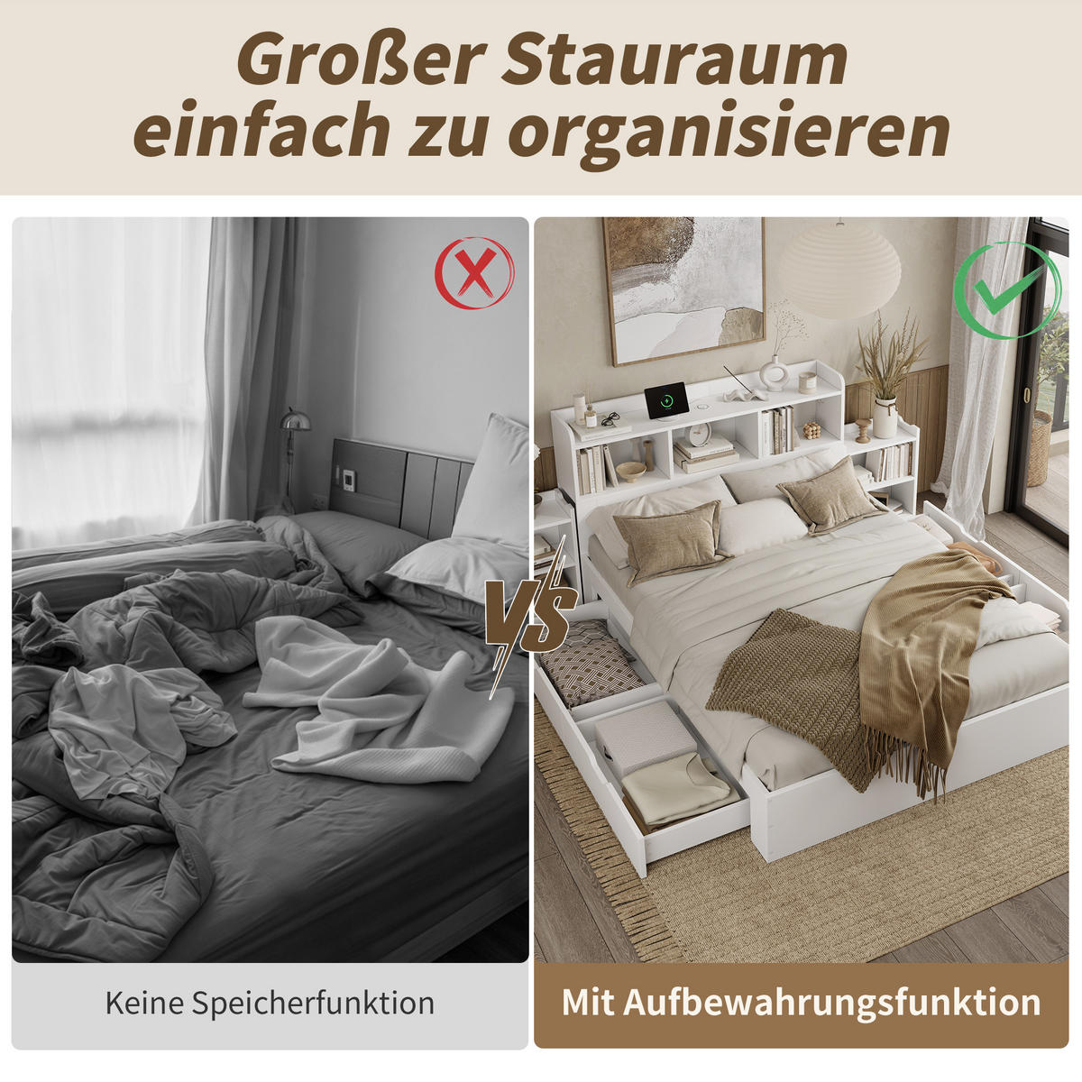 HOLZBETT 140x200 Doppelbett Lattenrost Nachttische Weiß - Weiß, Holzwerkstoff - FLIEKS