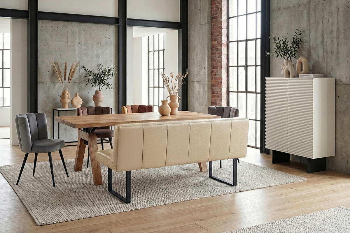 ESSZIMMERBANK ELEEN Beige Leder - Beige, Leder (123/85/69cm) - KAWOLA