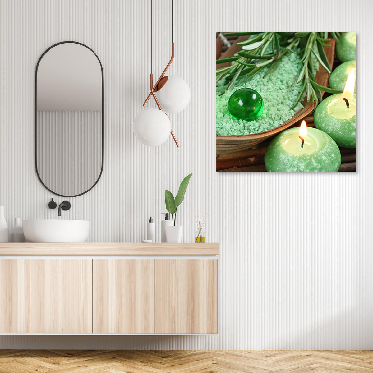 WANDBILD zen spa kerzen - Grün, Textil (50/50cm) - Feeby