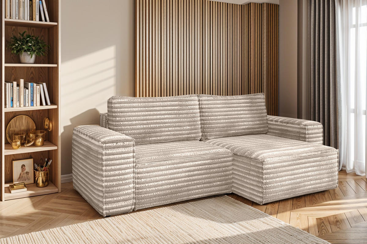 ECKSCHLAFSOFA Bohoo-Ecksofa mit Schlaffunktion stoff Velo Beige Rechts - Beige, Holz/Textil (248/140cm) - Kaiser Möbel