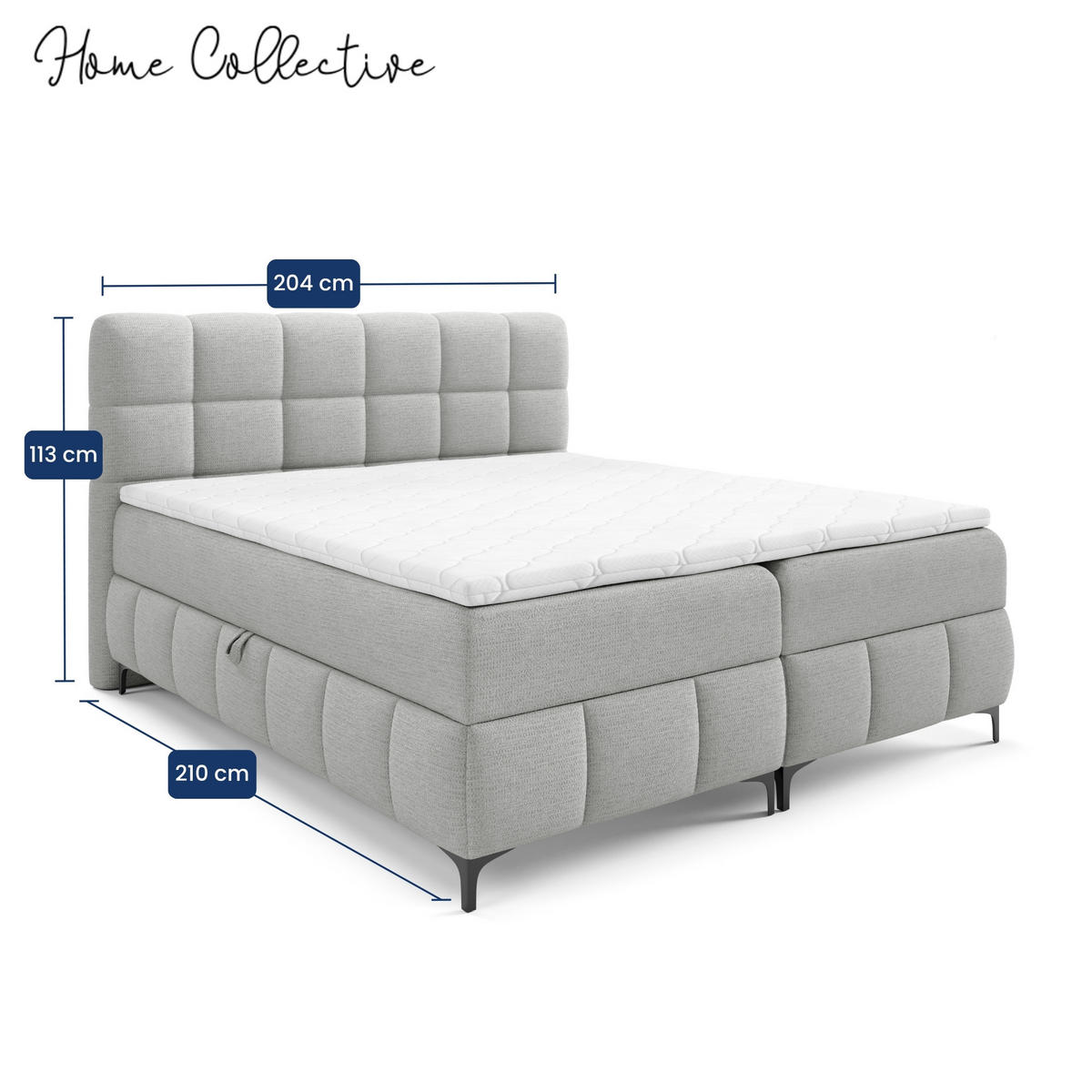 BOXBETT mit Stauraum und Topper 200x200 cm Hellgrau - Hellgrau, Textil (200/200cm) - Home Collective