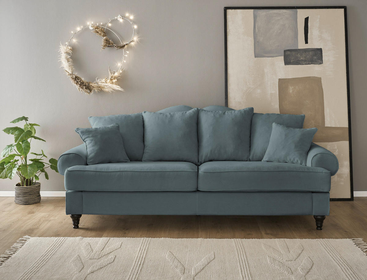 SOFA grau Landhaus, Couch 3,5-Sitzer 230 cm - Grau, Holz/Textil (230/95/100cm) - Furn.Design