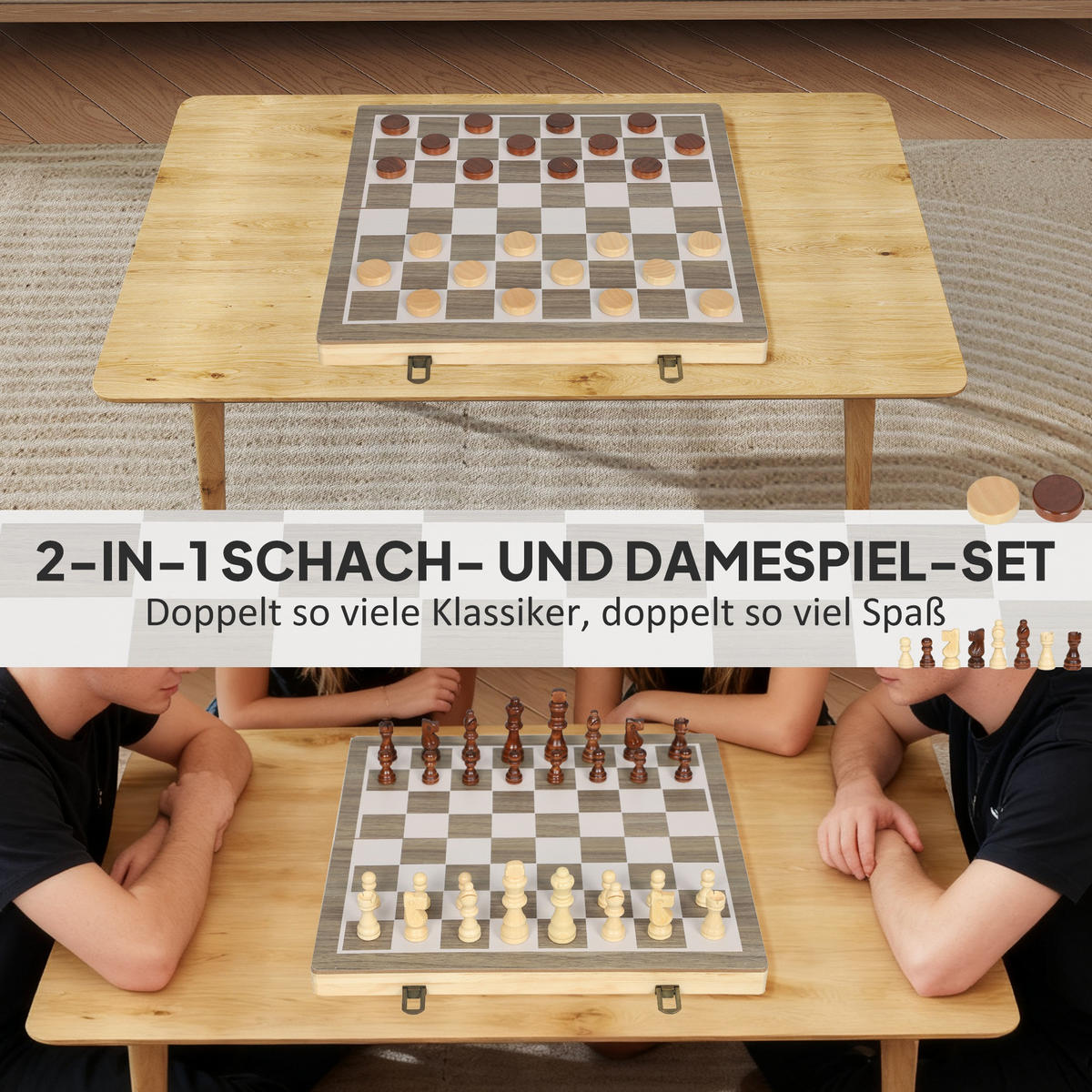 SCHACHSPIEL MDF Kiefernholz Walnuss - Walnussfarben, Holz (38.5/38.5cm) - SPORTNOW