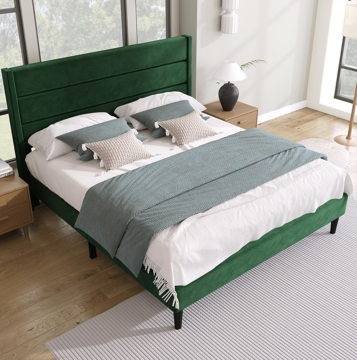 BETT mit Matratze und Lattenrost 140x200 cm Samt Dunkelgrün - Grün, Metall (140/200cm) - Meubliv