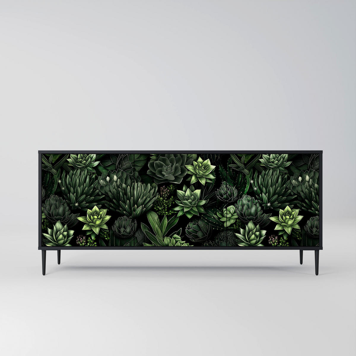 SIDEBOARD SUCCULENT JUNGLE, Eicheneffekt, 164,5x42x77,5 cm, 3 Türen - Eichefarben/Buchefarben, Holzwerkstoff/Buchenholz (164.5/77.5/42cm) - SpaceRebels