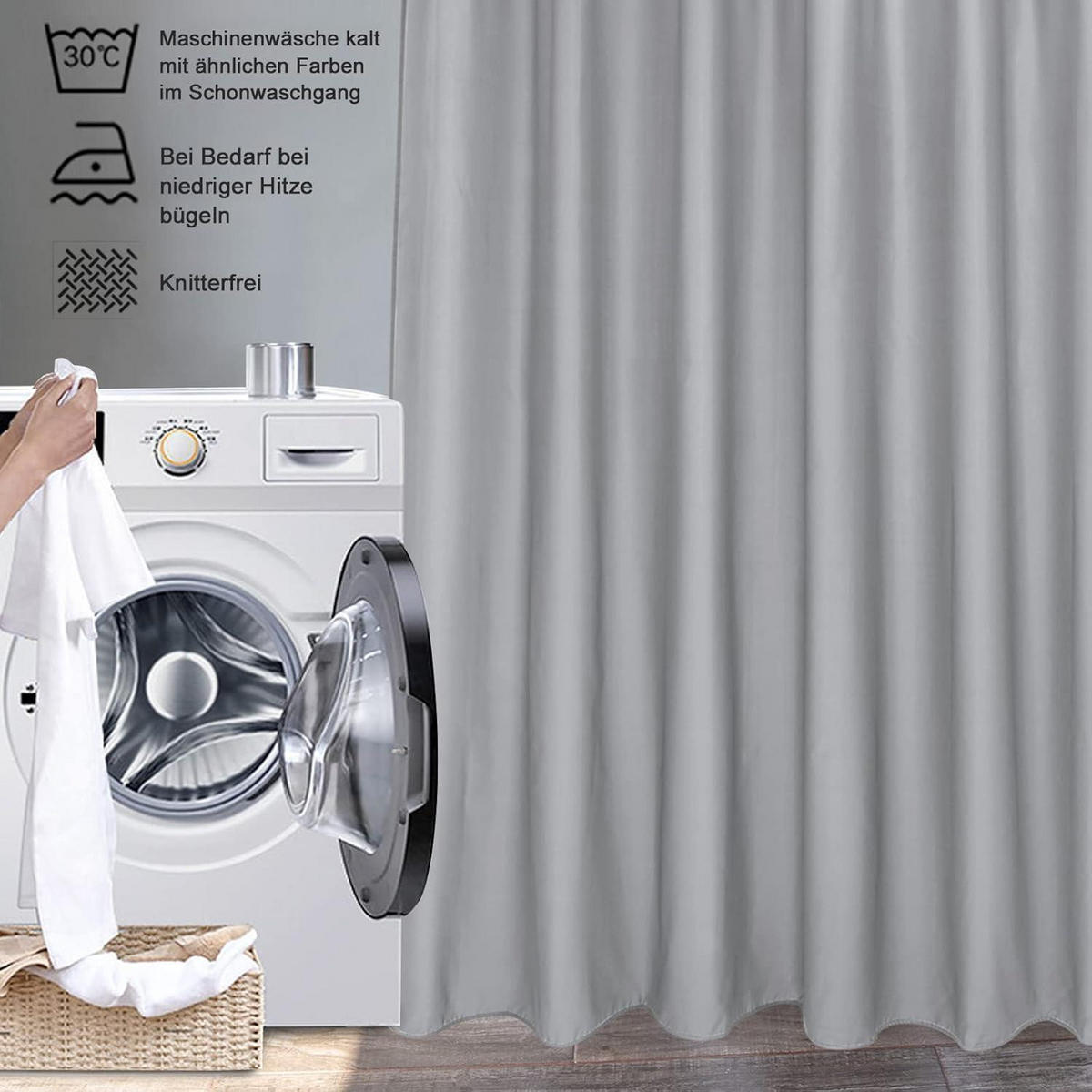 DUSCHVORHANG Grau 200 x 200 cm Wasserdicht - Grau, Textil (200/200cm)