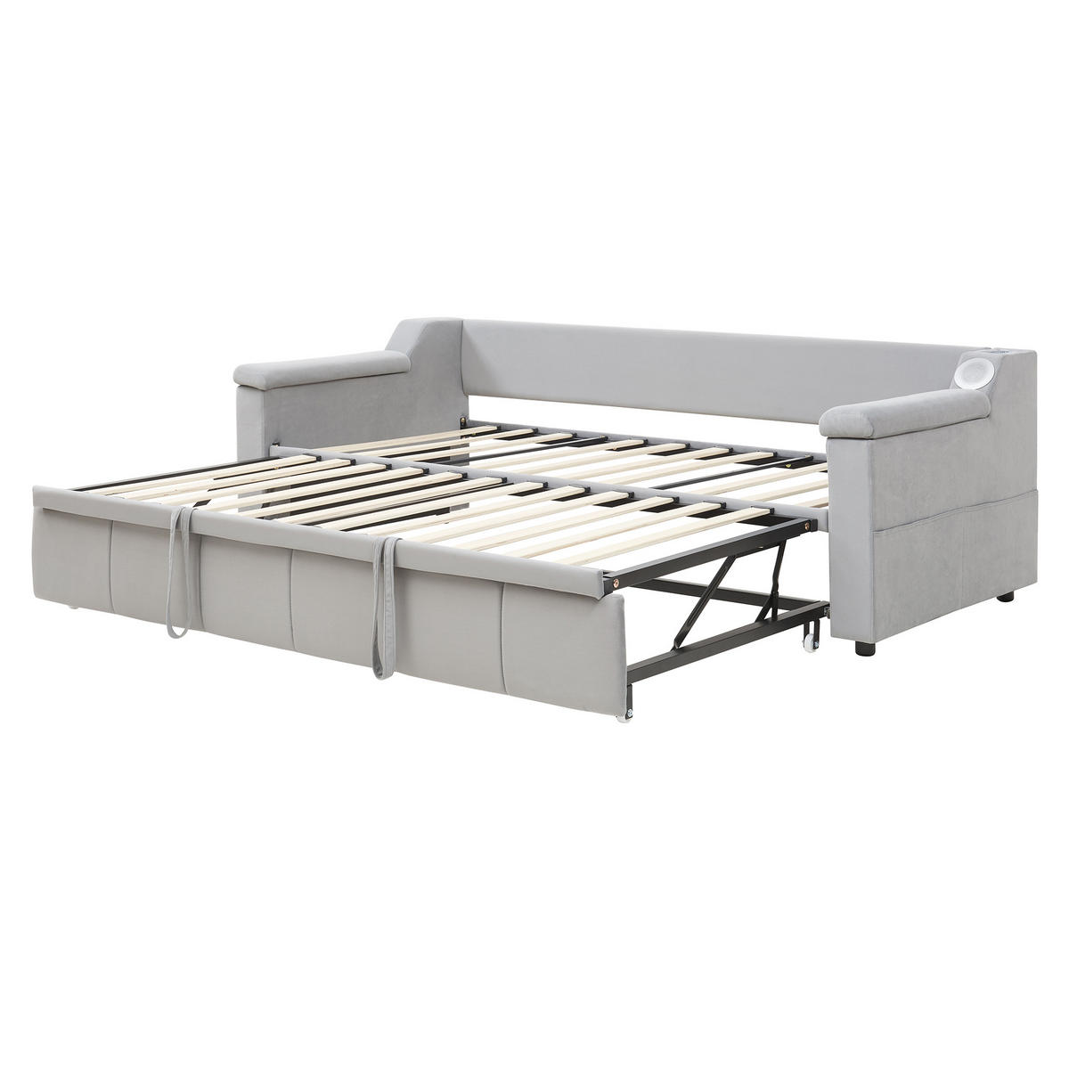 AUSZIEHBETT 90/180/190 cm DE-02015, in Hellgrau, mit Bluetooth-Stereo und Ablagefächern - Hellgrau, Metall (90/190cm) - ComfortXL