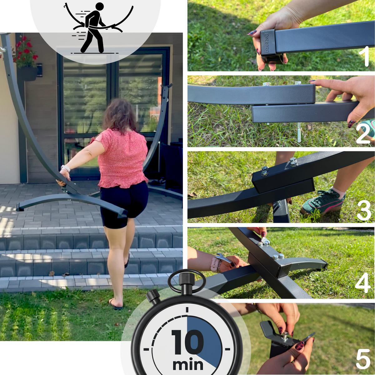 HÄNGEMATTE mit Gestell, Metall, Beige, einfache Montage - Ecru, Metall (98/110/250cm) - Potenza