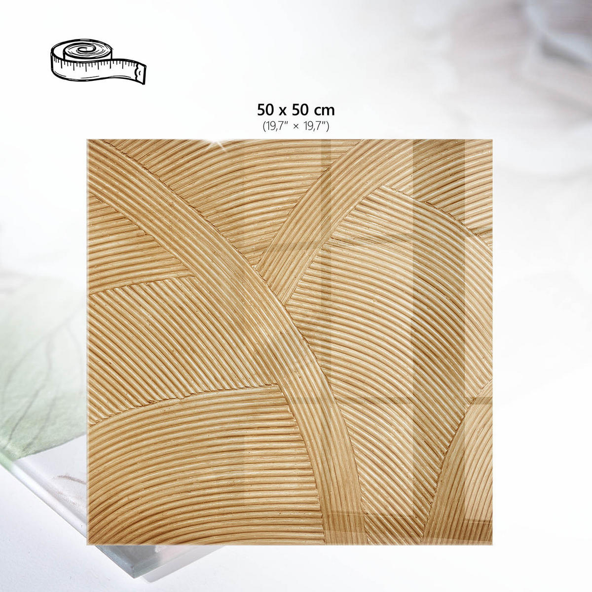 TISCHPLATTE 50x50 cm – Elegante Wellen - Beige, Glas (50/50/0.4cm) - Wallfluent