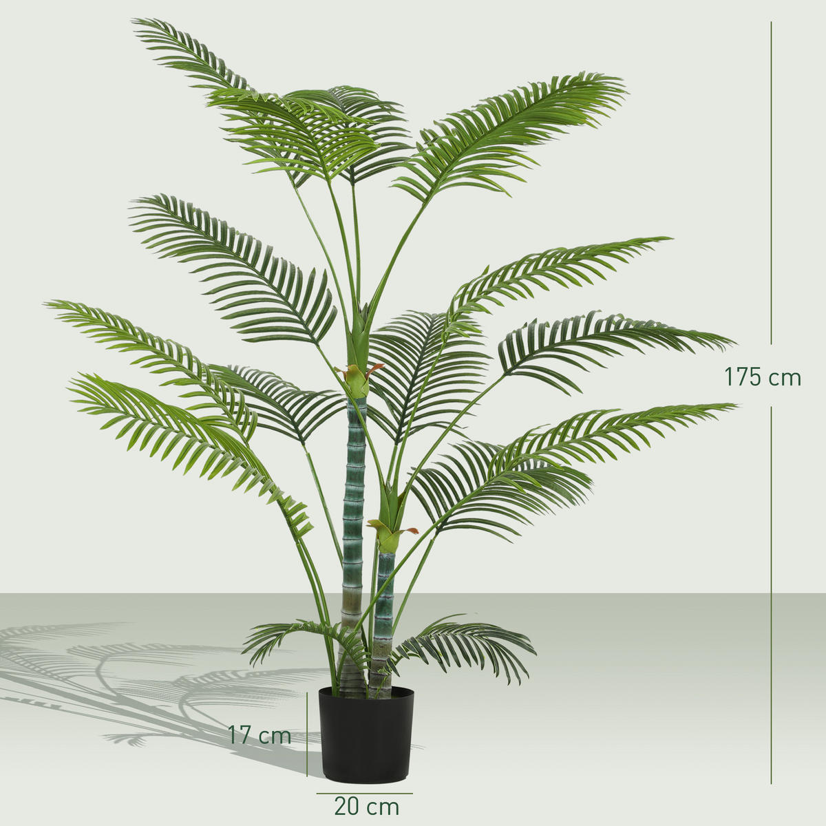 KÜNSTLICHE Palme groß 175 cm Kunstpflanze im Topf mit UV-Schutz für Garten - Schwarz/Grün, Kunststoff (175cm) - HOMCOM