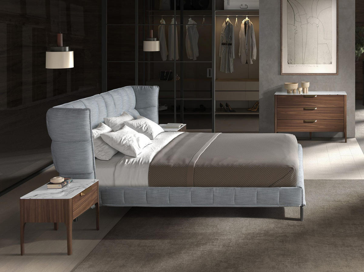 BETT Leicht bläulich-graues Stoffbett 239/234/109 cm - Blau/Edelstahlfarben, Holz/Textil (180/200cm) - ANGEL CERDA