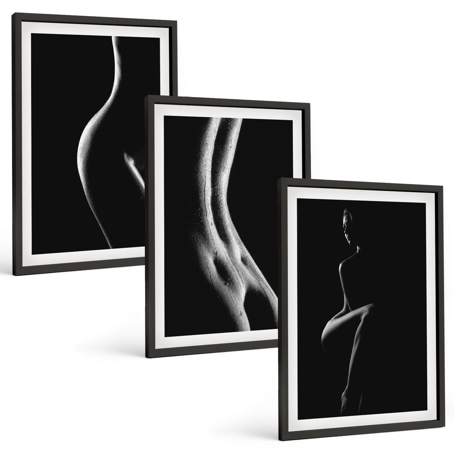 BILDER SET 3er Set - 40x60 cm Schwarzer Rahmen - Schwarz-weiße weibliche Silhouetten - Schwarz, Kunststoff (40/60cm) - TULUP