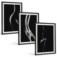 BILDER SET 3er Set - 40x60 cm Schwarzer Rahmen - Schwarz-weiße weibliche Silhouetten - Schwarz, Kunststoff (40/60cm) - TULUP