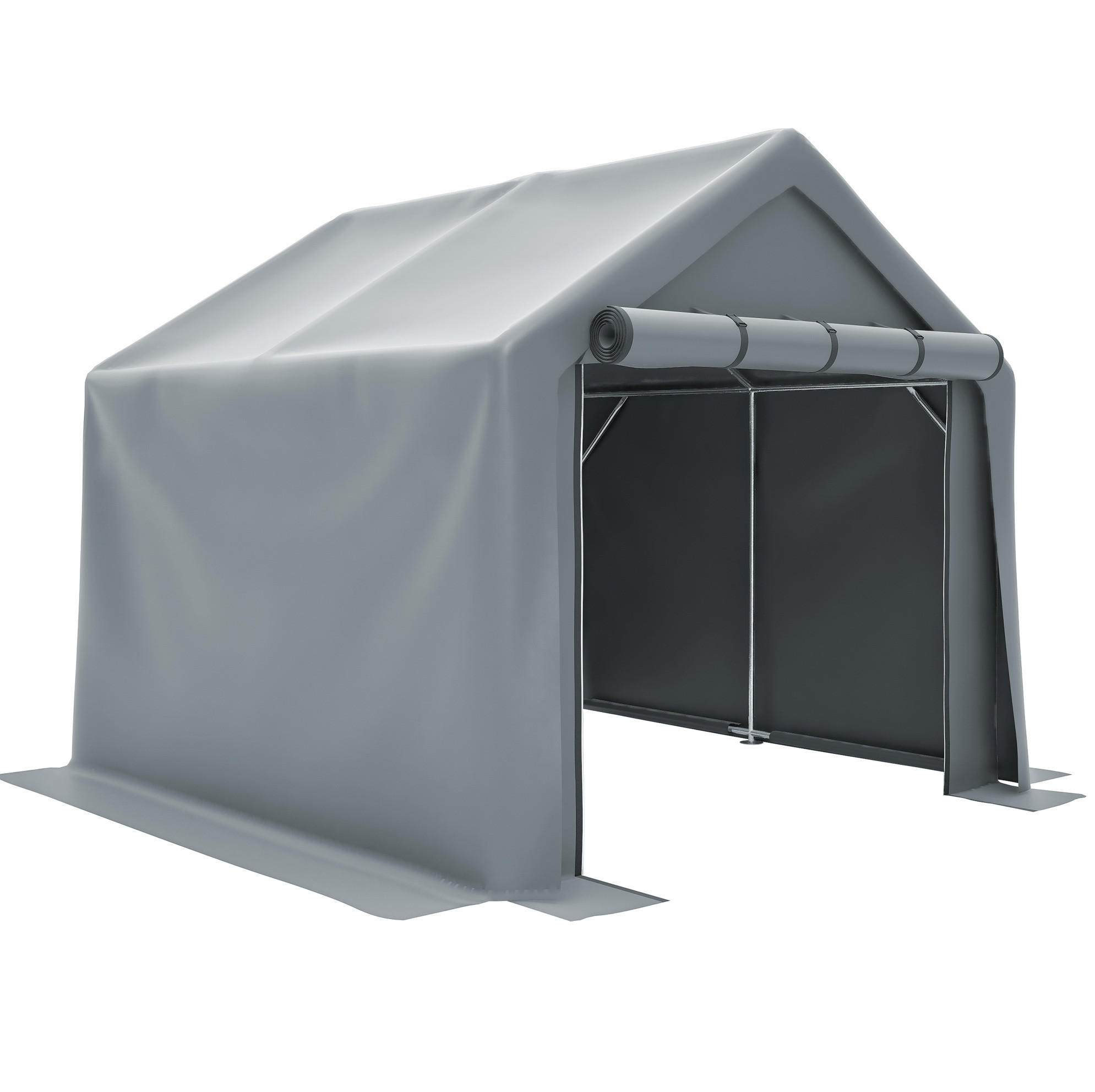 KLEINGARAGE aus verzinktem Stahlrohr 244x241x217 cm in Dunkelgrau mit Rolltor - Dunkelgrau, Metall (241/217/244cm) - Modfu