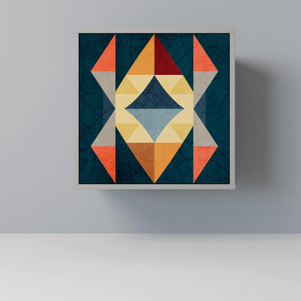 SIDEBOARD CRACKED ILLUSION, Grau, 57,5x42x57,5 cm, Ohne Füße - Multicolor/Grau, Holzwerkstoff (57.5/57.5/42cm) - SpaceRebels