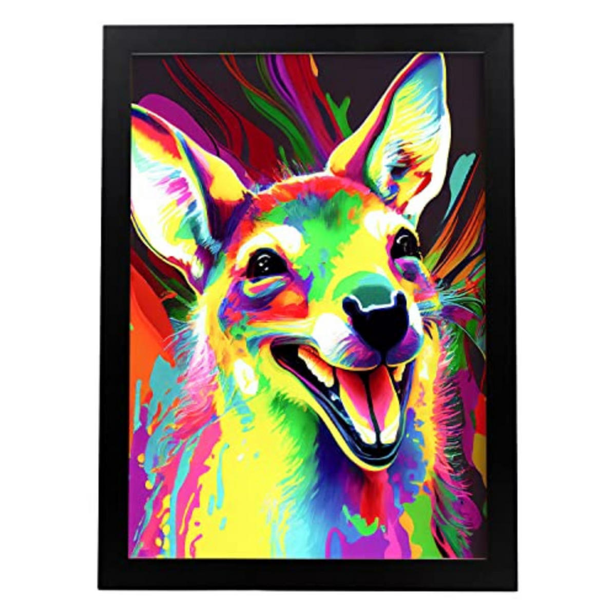POSTER Wallaby Im Vollfarb Portrait Stil. A3 Schwarzer Rahmen - Schwarz, Papier (29.7/5/42cm) - Nacnic