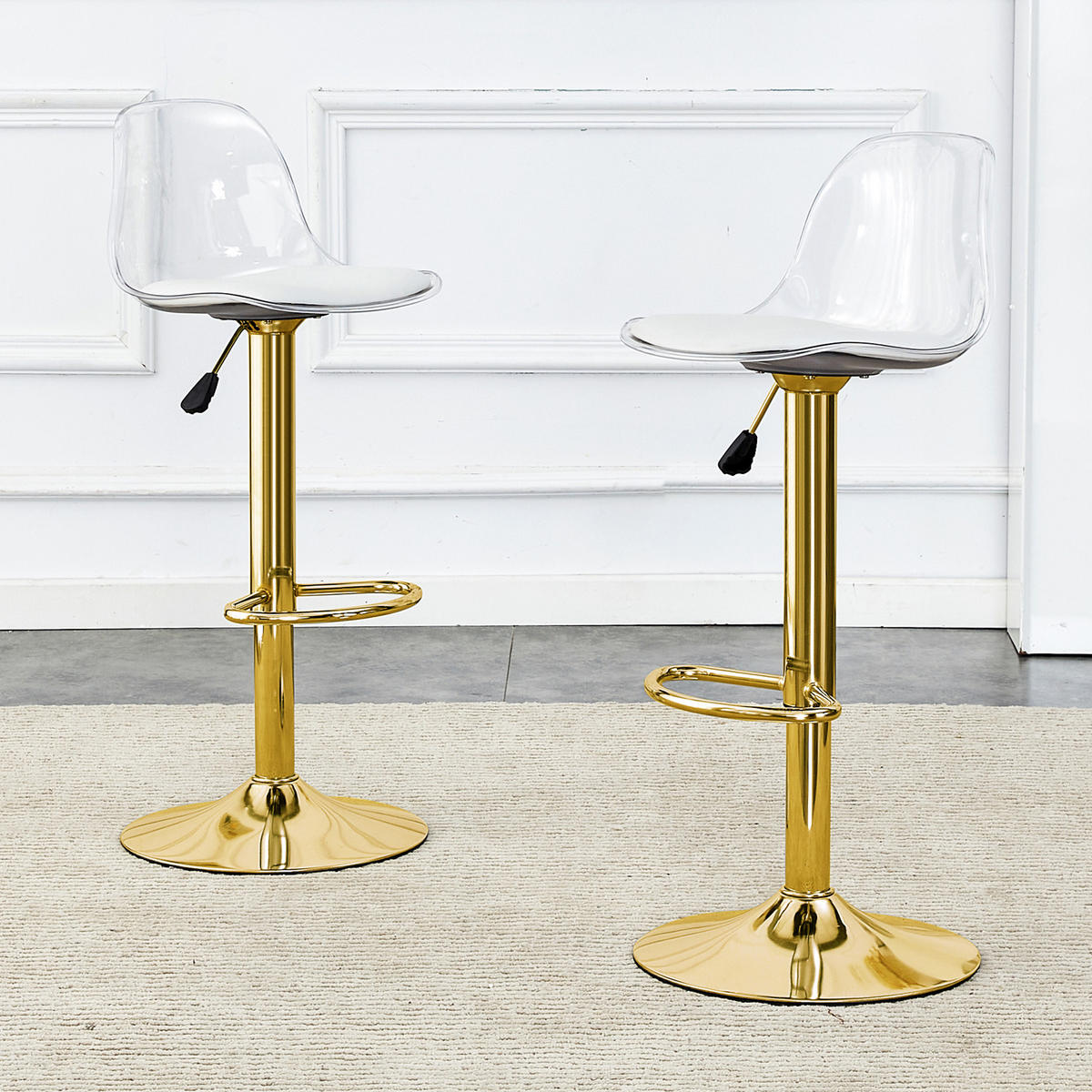 BARHOCKER 2er-Set Gold und Transparent Höhenverstellbar 360° Drehbar mit Rückenlehne und Fußstütze - Goldfarben, Metall (33/82/40.5cm) - PANGIVO