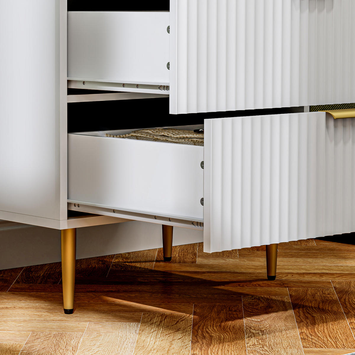KOMOODE DE-12919 4 Schubladen, geriffelte Fronten Weiß - Weiß, Holzwerkstoff (60/96/40cm) - ComfortXL