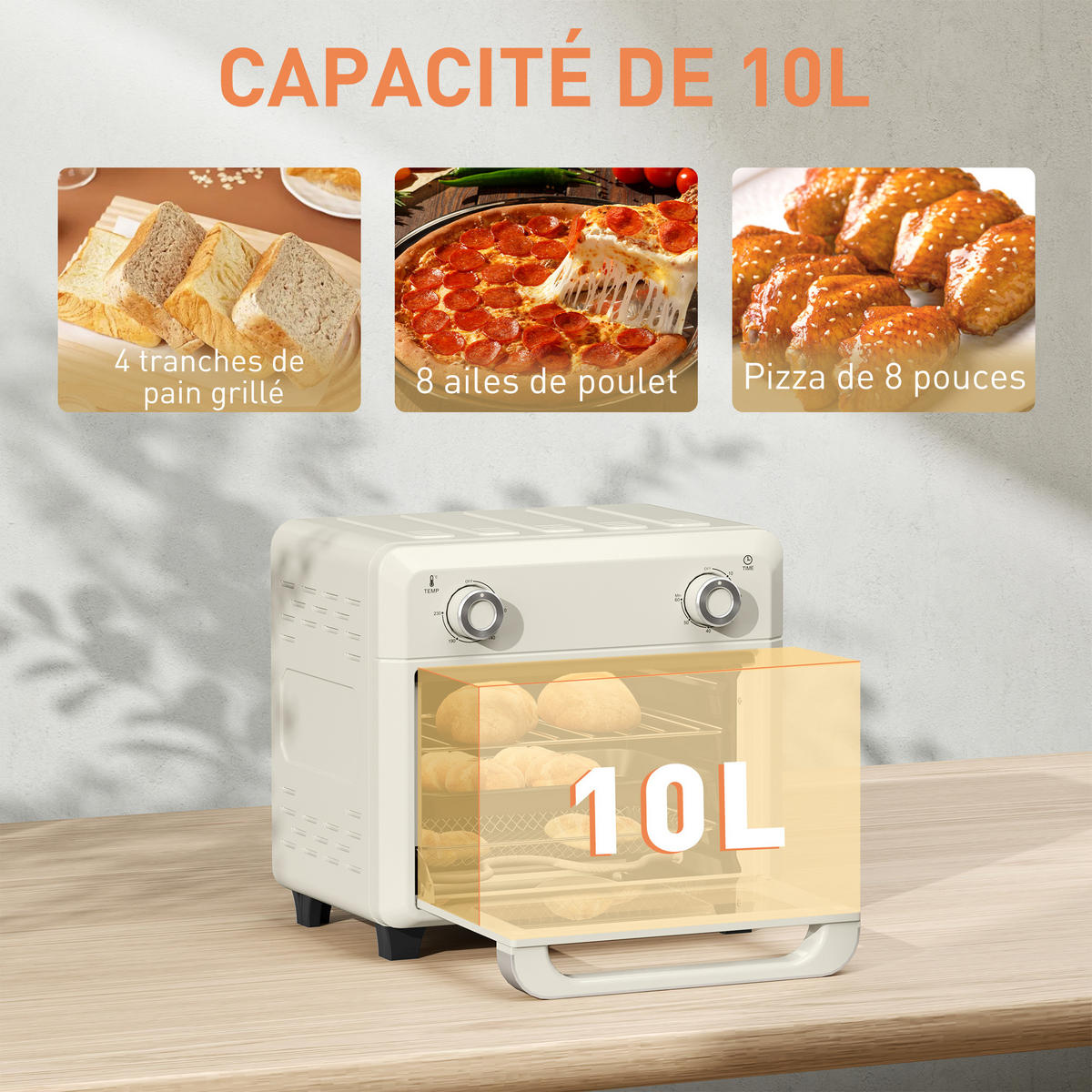 HEISSLUFTFRITTEUSE DE-17435 10L, 1000W mit Temperaturregelung - Creme, Metall (27.2/29.8/32cm) - ComfortXL
