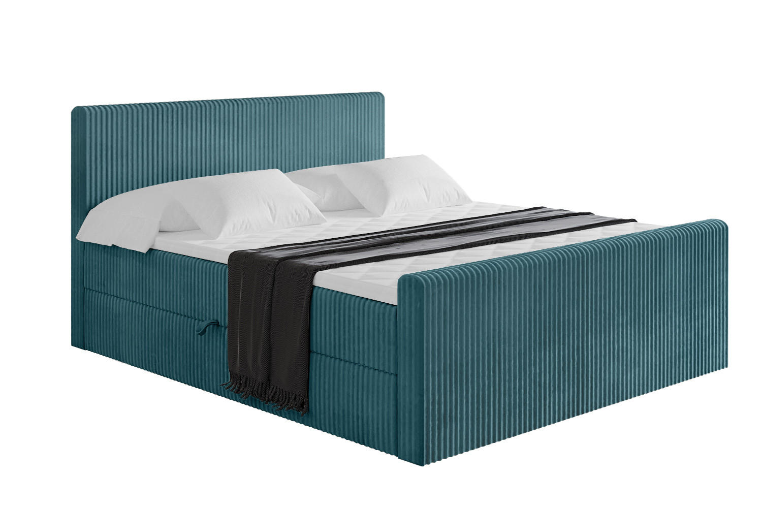 BOXBETT mit Matratze H4 und Lattenrost - TOLO-Z - 200x200 Cord - Blau - Blau, Holzwerkstoff (200/200cm) - ALTDECOR