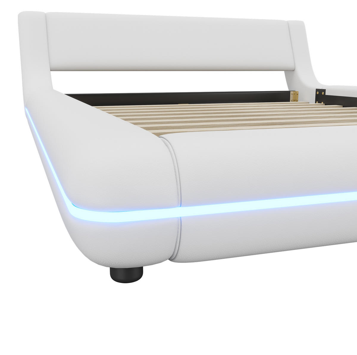 BODENBETT aus PU 140x200 cm Weiß mit LED-Umgebungsbeleuchtung und pflegeleichter Oberfläche - Weiß, Leder (90/200cm) - Modfu
